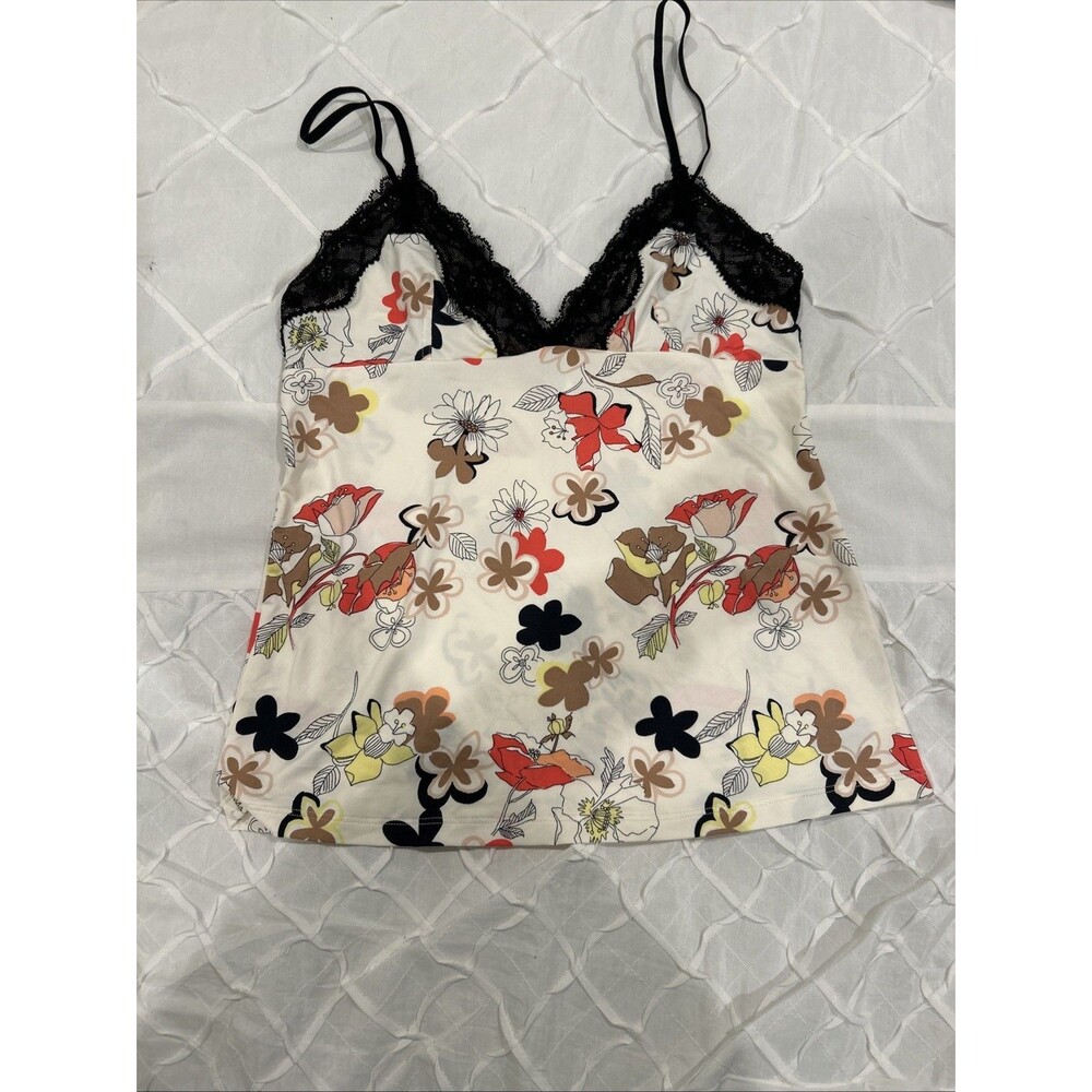 Calvin Klein Women's Multicolor Camisole Top With Black Lace Trim Size M